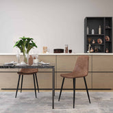 Velets Set of 4 Sera Upholstered Side Chair - Faux Leather - Rustic Brown - Black Leg